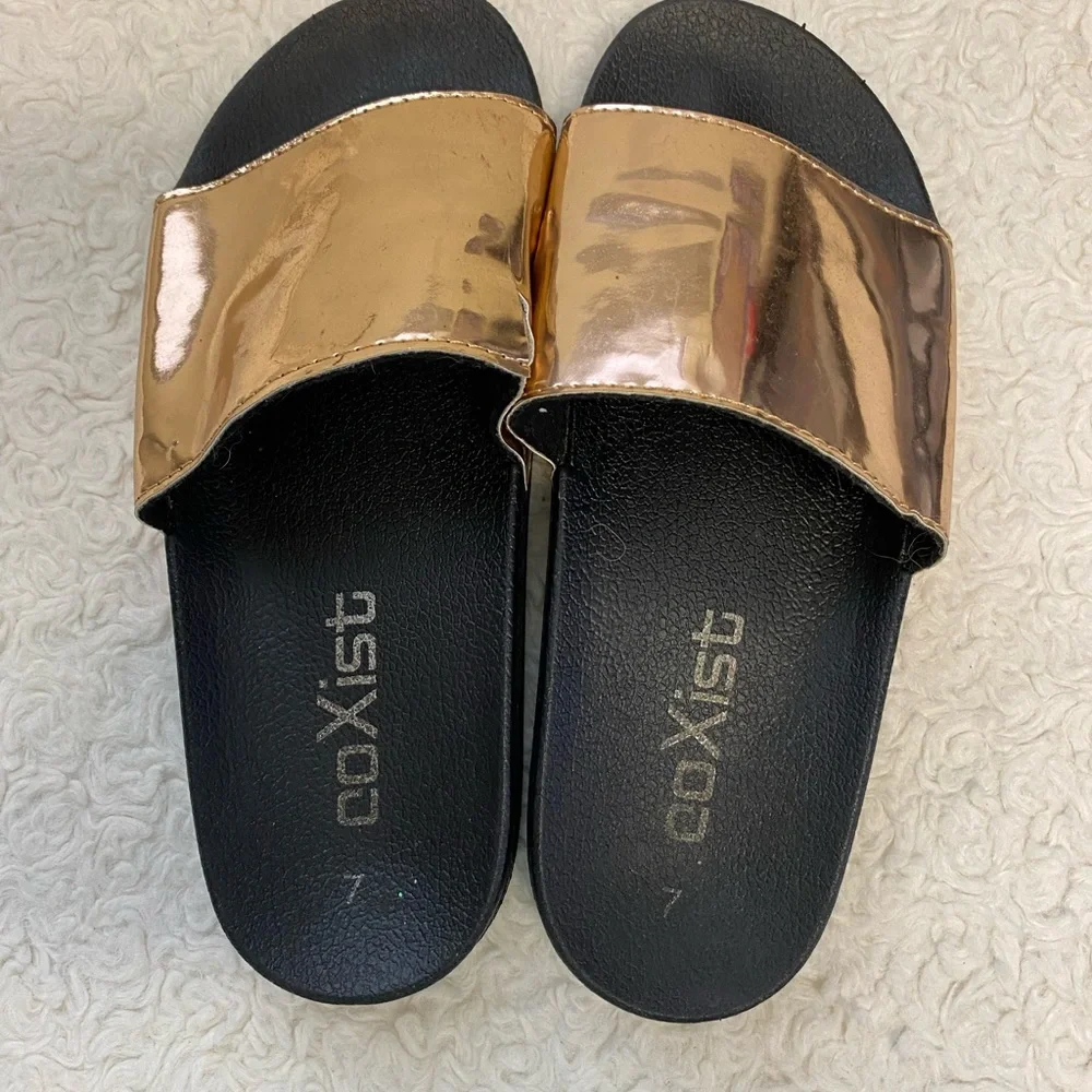 Slides women metallic rose gold size 7 - Picture 2 of 7